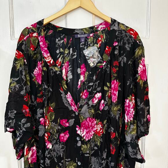 Roaman's Midi Dress Size 44W Rayon Floral Boho Peasant Gypsy Festival Cottage - Picture 4 of 8